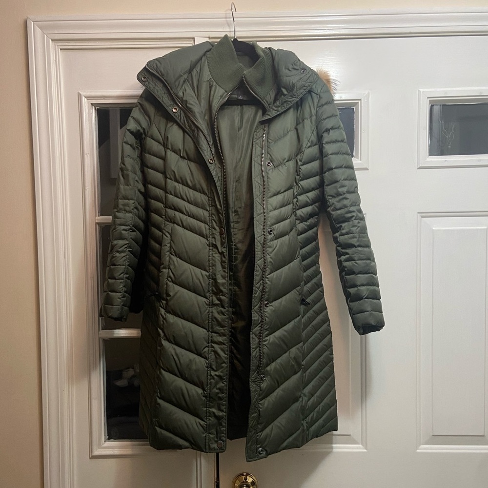 Marc Anthony Long Puffer Jacket with Coyote Fur